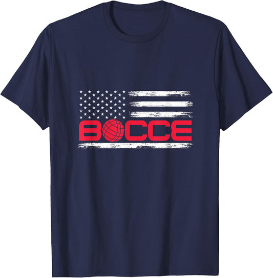 Bocce Ball American USA Flag Bocci Player 4th July Women Girls Kids Men T-Shirt - T-Shirt | Navy