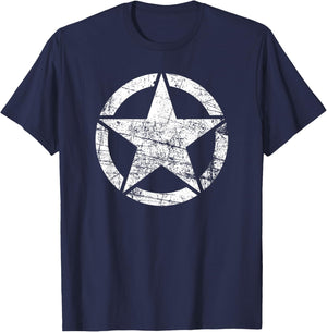 Vintage Army Star Classic Retro USA Military Distressed Logo T-Shirt - T-Shirt | Navy