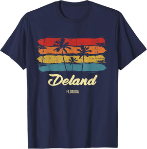 Vintage Deland Florida Palm Trees FL Retro T-Shirt - T-Shirt | Navy