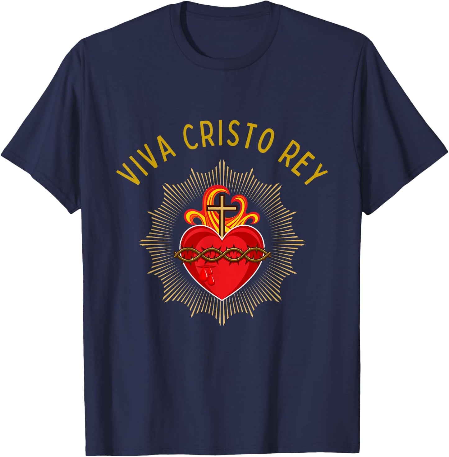 Roman Catholic Sacred Heart Viva Cristo Rey T-Shirt - T-Shirt | Navy
