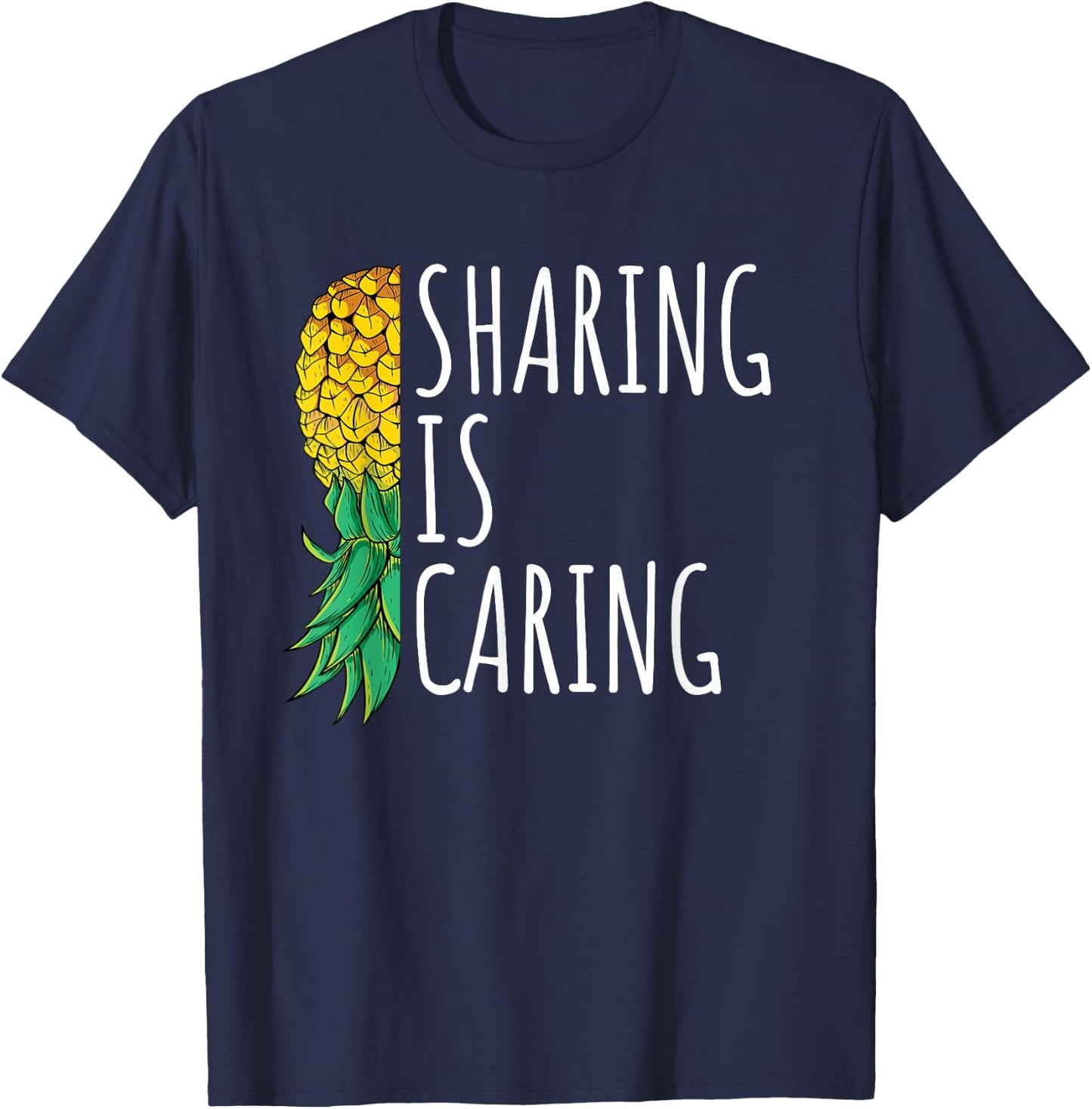Vintage Sharing is Caring Upside Down Pineapple Swinger T-Shirt - T-Shirt | Navy