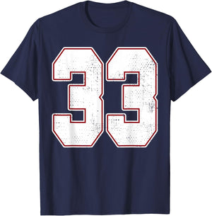 #33 Outline Number 33 Fan Varsity Sports Team Blue Jersey T-Shirt - T-Shirt | Navy