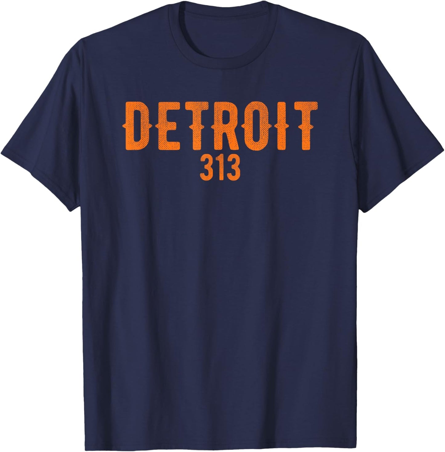Design Detroit 313 Orange Text Apparel T-Shirt - T-Shirt | Navy