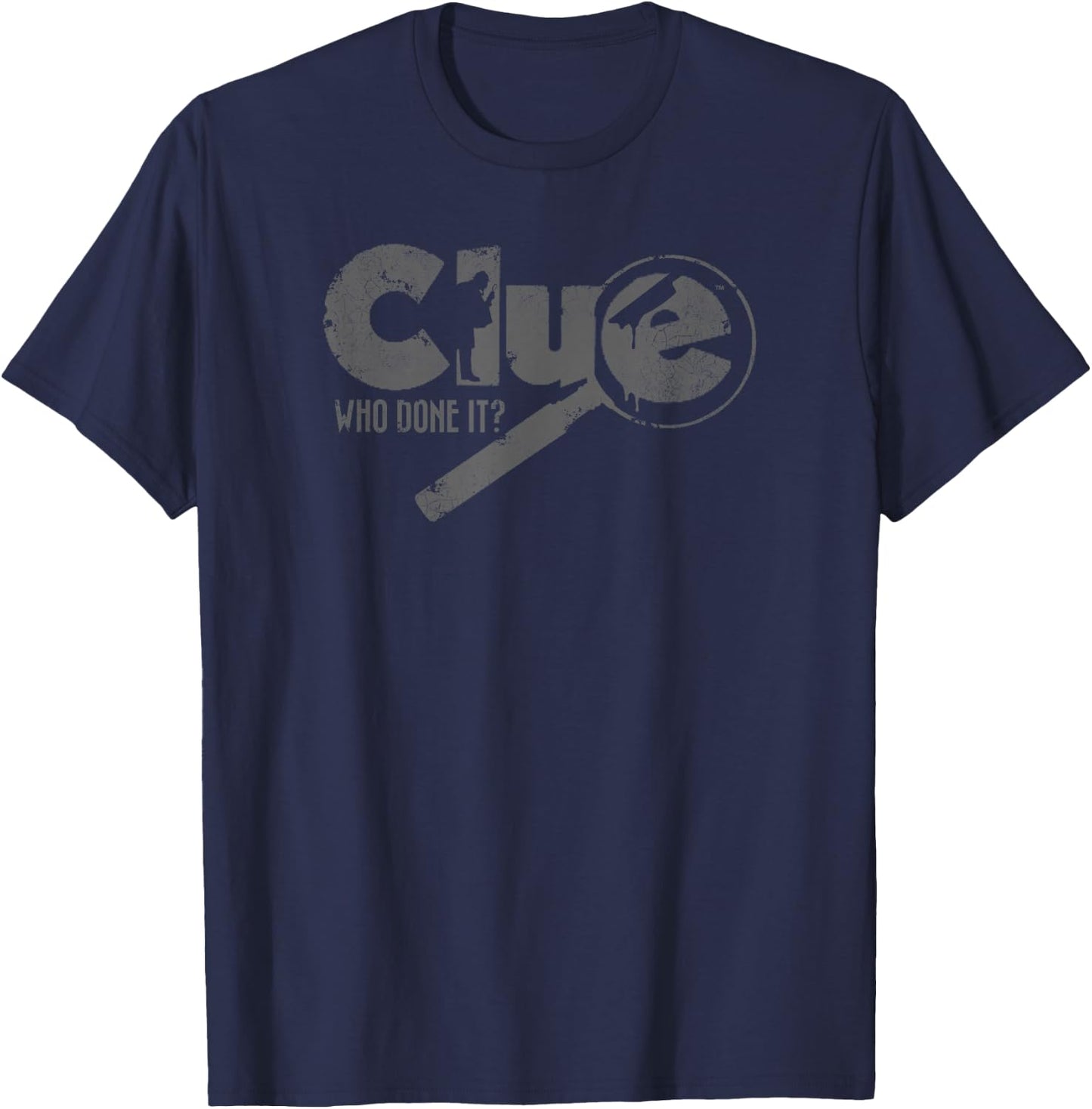 Clue Who Done It? Magnifying Glass Distressed Logo T-Shirt - T-Shirt | Navy