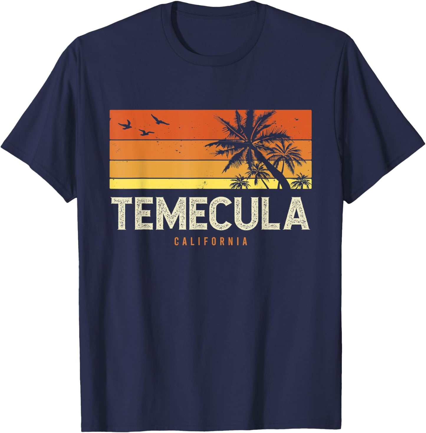 Retro Temecula California CA Vintage Palms Sunset T-Shirt - T-Shirt | Navy