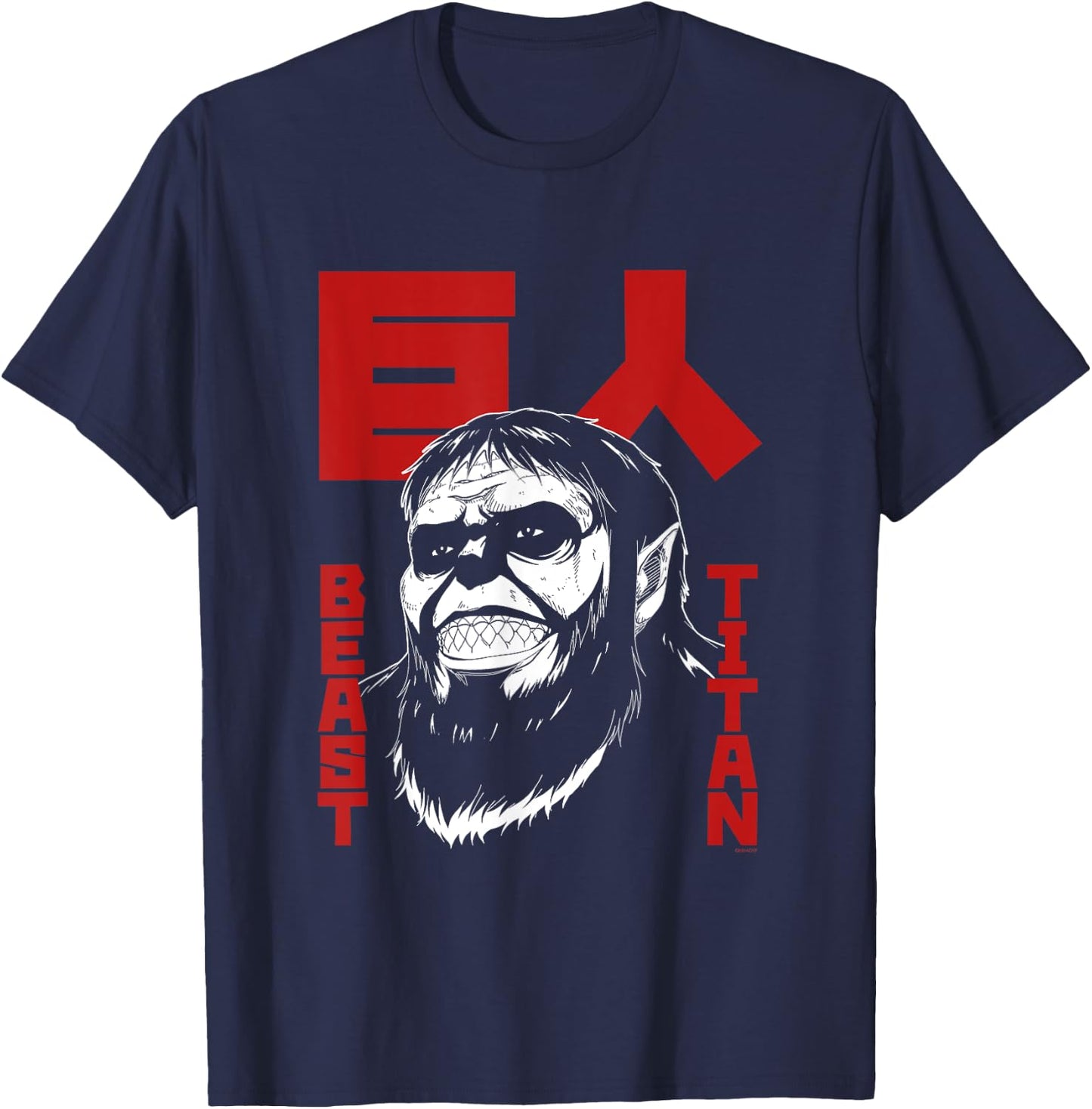 Attack on Titan Season 4 Beast Titan & Large Kanji Anime T-Shirt - T-Shirt | Navy