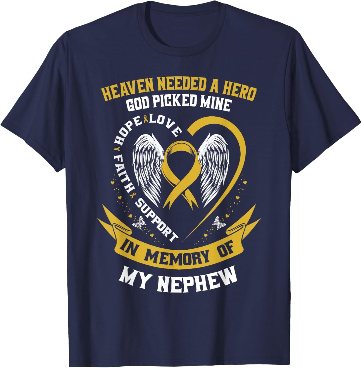 Gold In Memory of Nephew Childhood Cancer Awareness Shirts T-Shirt - T-Shirt | Navy