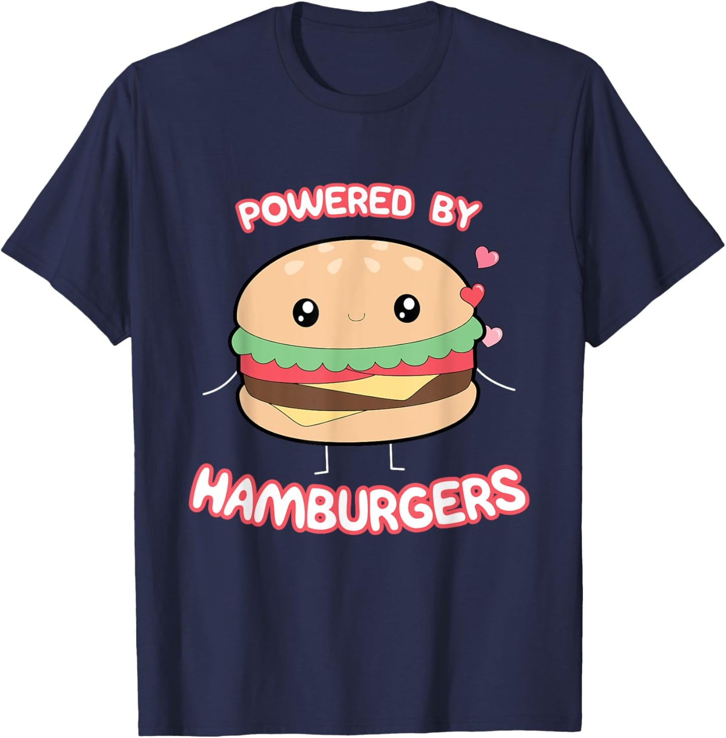 Powered By Hamburgers, Kawaii Hamburger Top T-Shirt - T-Shirt | Navy