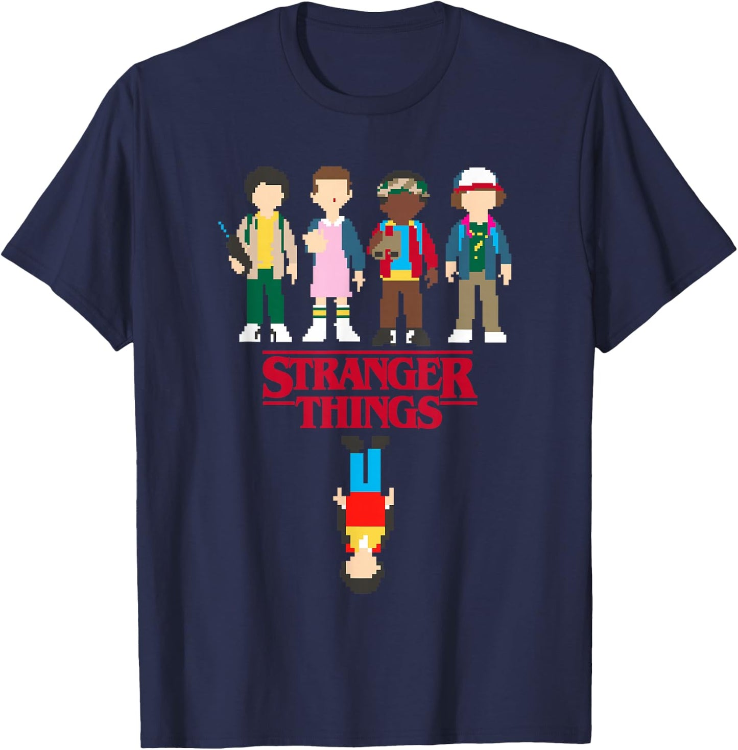 Stranger Things Retro 8-Bit Pixel The Party Upside Down Logo T-Shirt - T-Shirt | Navy