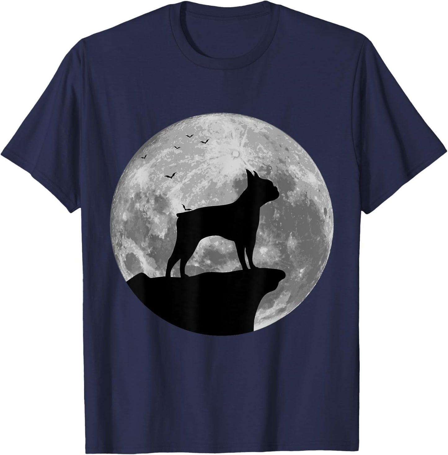 Boston Terrier Silhouette In The Moon Halloween Costume T-Shirt - T-Shirt | Navy