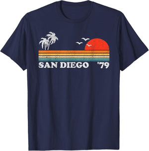 Vintage San Diego California Beach Retro Surfing 70's Gift Women Kids T-Shirt - T-Shirt | Navy