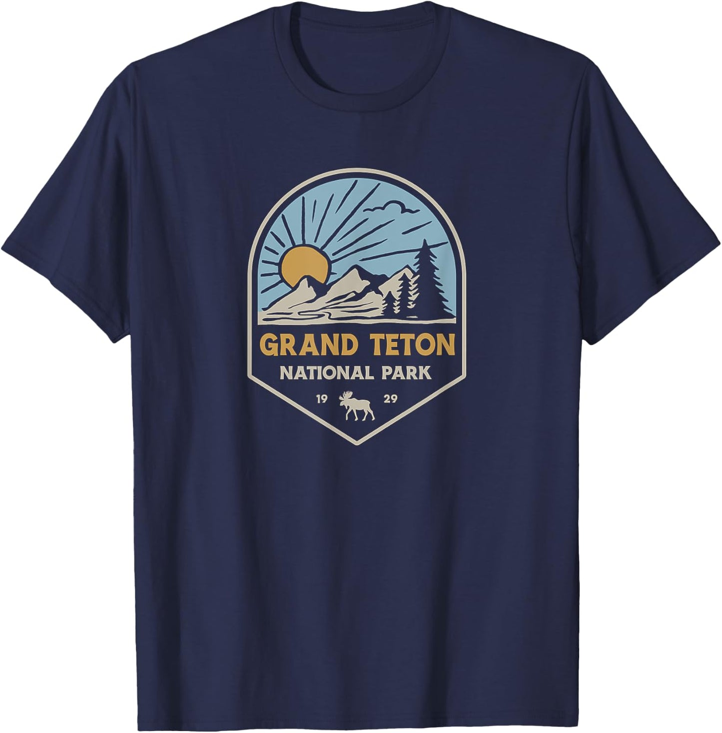 Grand Teton National Park Retro Sunset T-Shirt - T-Shirt | Navy