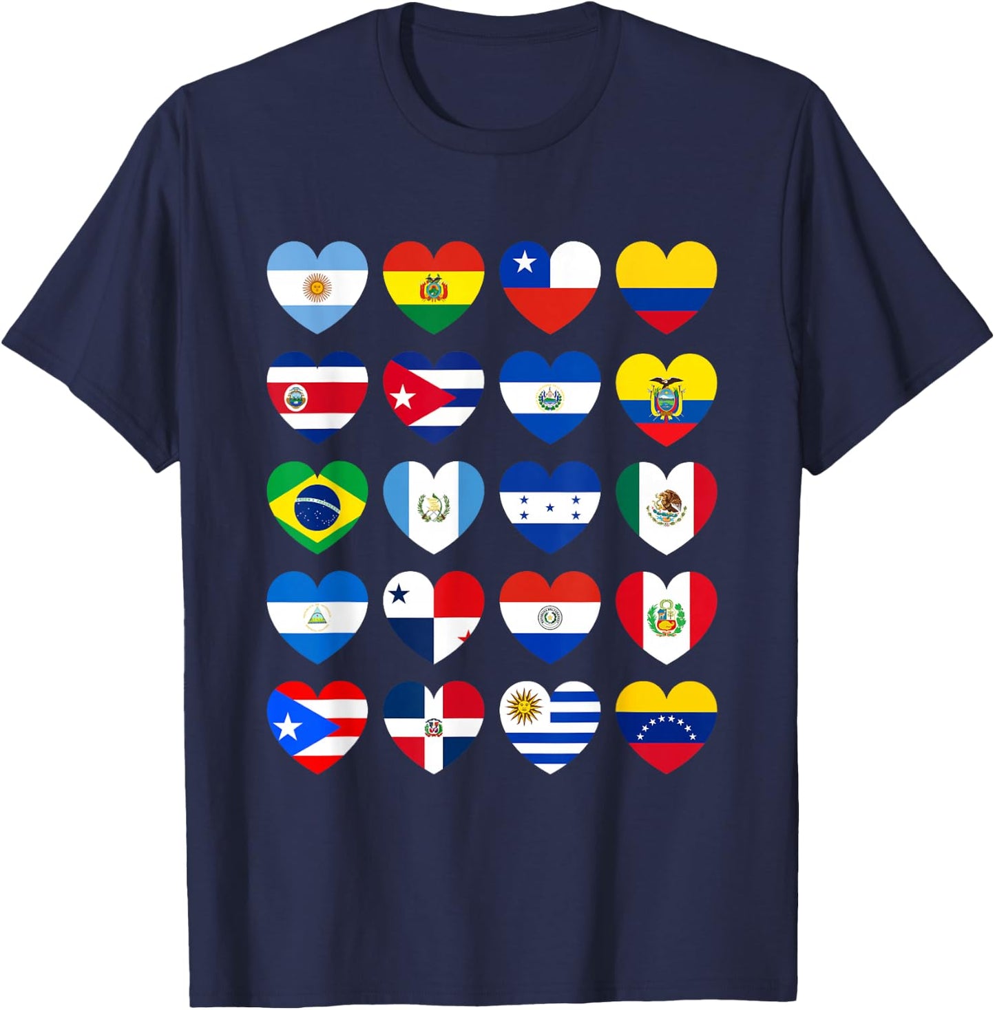 National Hispanic Heritage Month All Countries Flags Hearts T-Shirt - T-Shirt | Navy