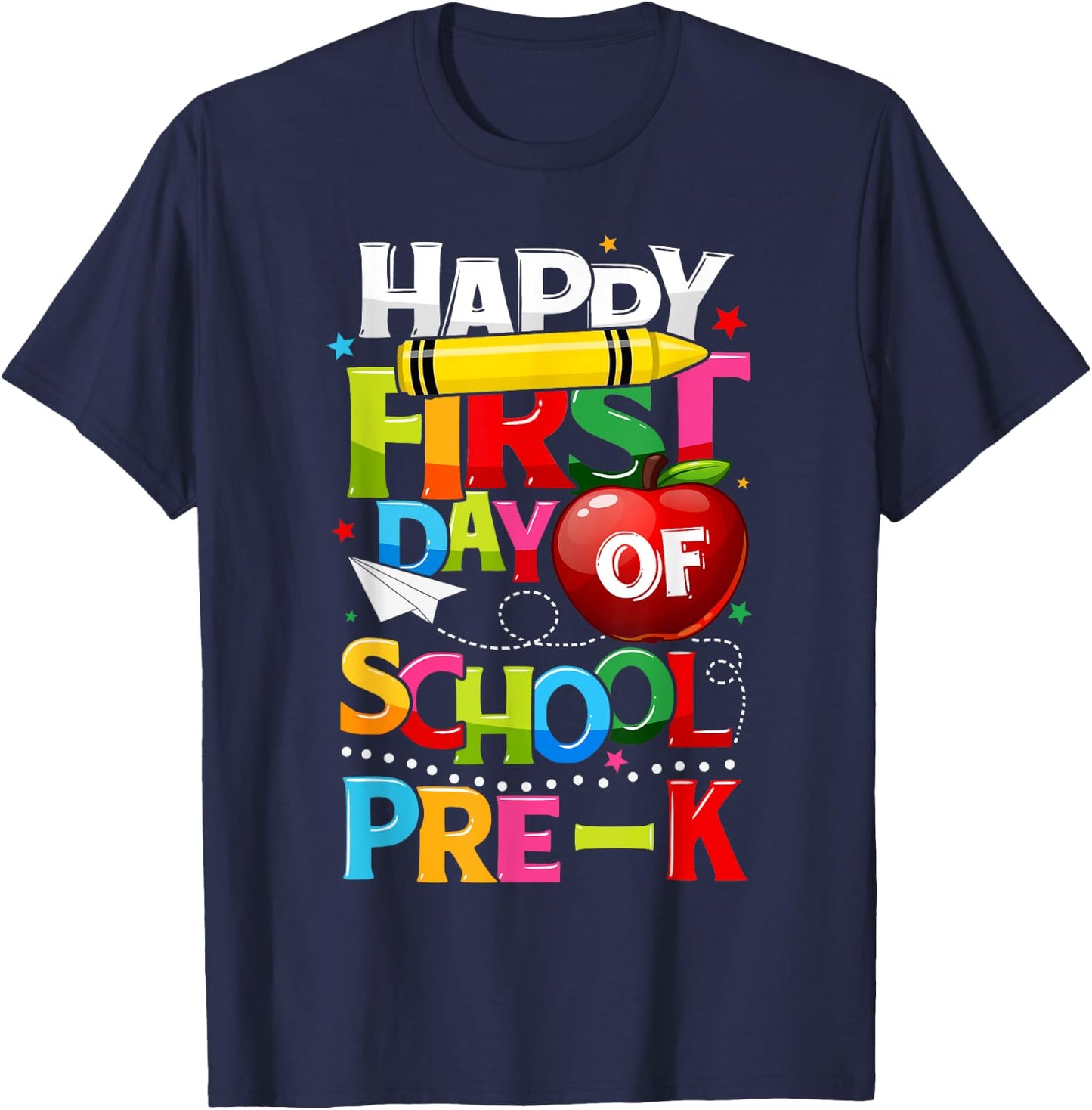 Happy First Day Of Pre-K Welcome Back To School Teacher Kids T-Shirt - T-Shirt | Navy