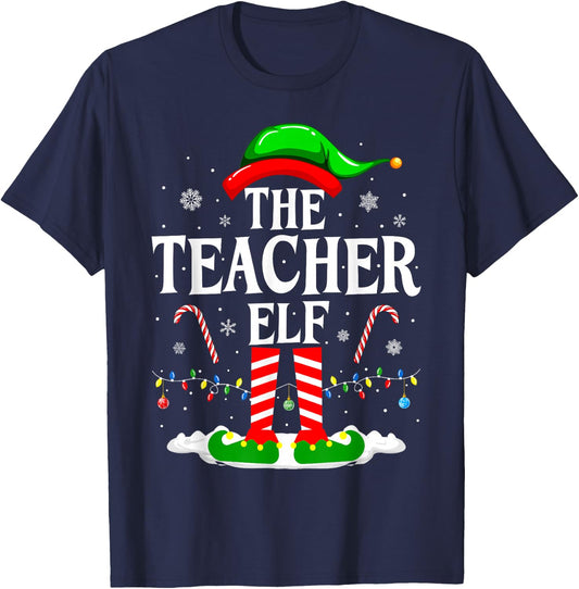 The Teacher Elf Xmas Teachers Funny Christmas Teacher Elf T-Shirt - T-Shirt | Navy