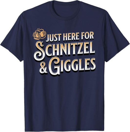 German Beer Just Here For Schnitzel & Giggles Oktoberfest T-Shirt - T-Shirt | Navy