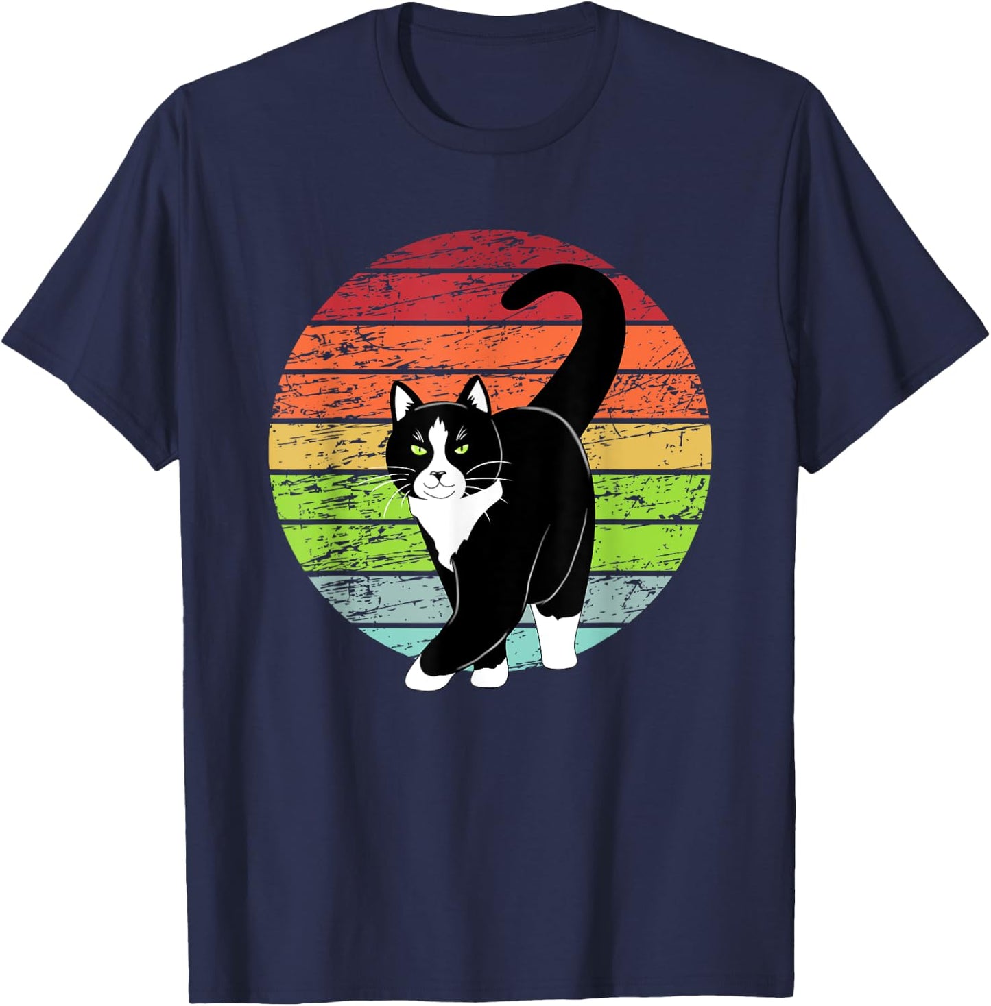 Retro Black Tuxedo Cat Lover Cat Kitty Lover - Green Eyes Women Kids T-Shirt - T-Shirt | Navy