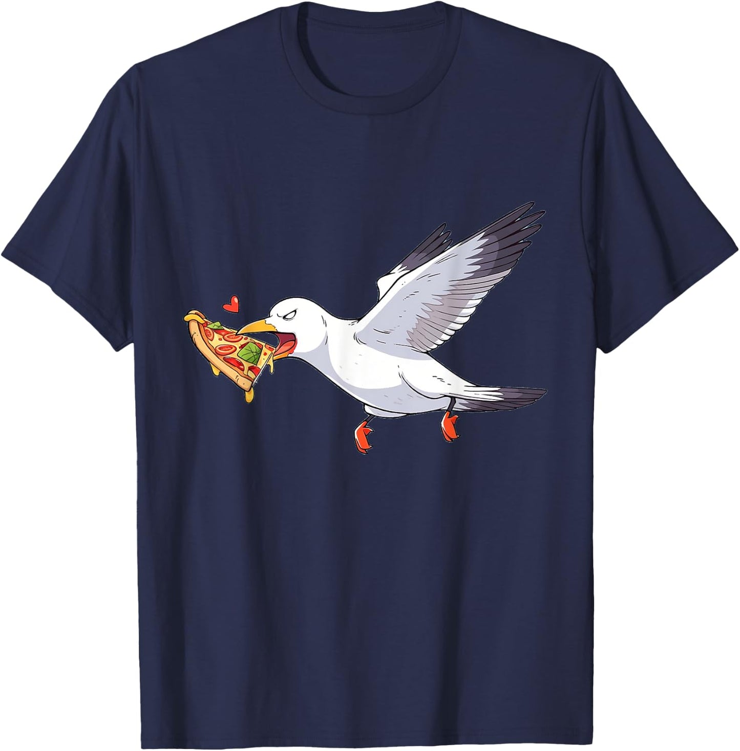 Cranky Seagull Funny Shirt Beach Birds Stealing Pizza Summer T-Shirt - T-Shirt | Navy