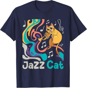 Jazz Cat - Trumpet Lover Trumpeter Marching Band T-Shirt - T-Shirt | Navy