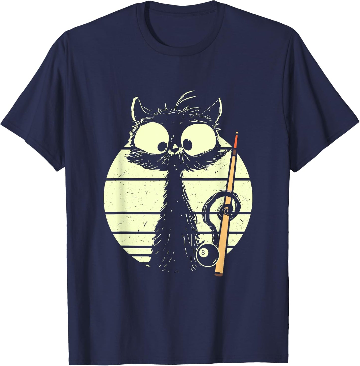 Cat With Billiard Pool Snooker Billiard Ball Cute Cat T-Shirt - T-Shirt | Navy