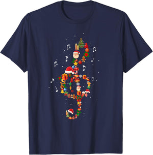 Christmas Musical Note Music Lover Teacher Sing Carols Jesus T-Shirt - T-Shirt | Navy