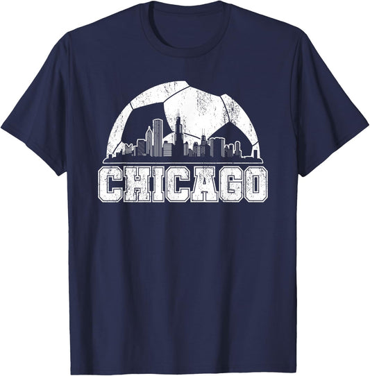 Chicago Skyline Soccer Lover T-Shirt - T-Shirt | Navy