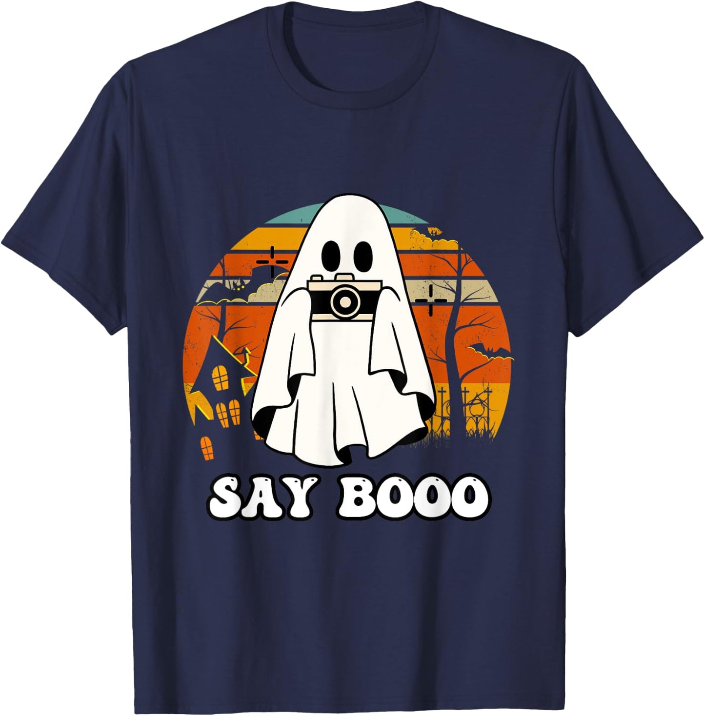Halloween Photographer Vintage Say Boo T-Shirt - T-Shirt | Navy