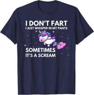 I Don't Fart I Just Whisper In My Pants Funny Unicorn T-Shirt - T-Shirt | Navy