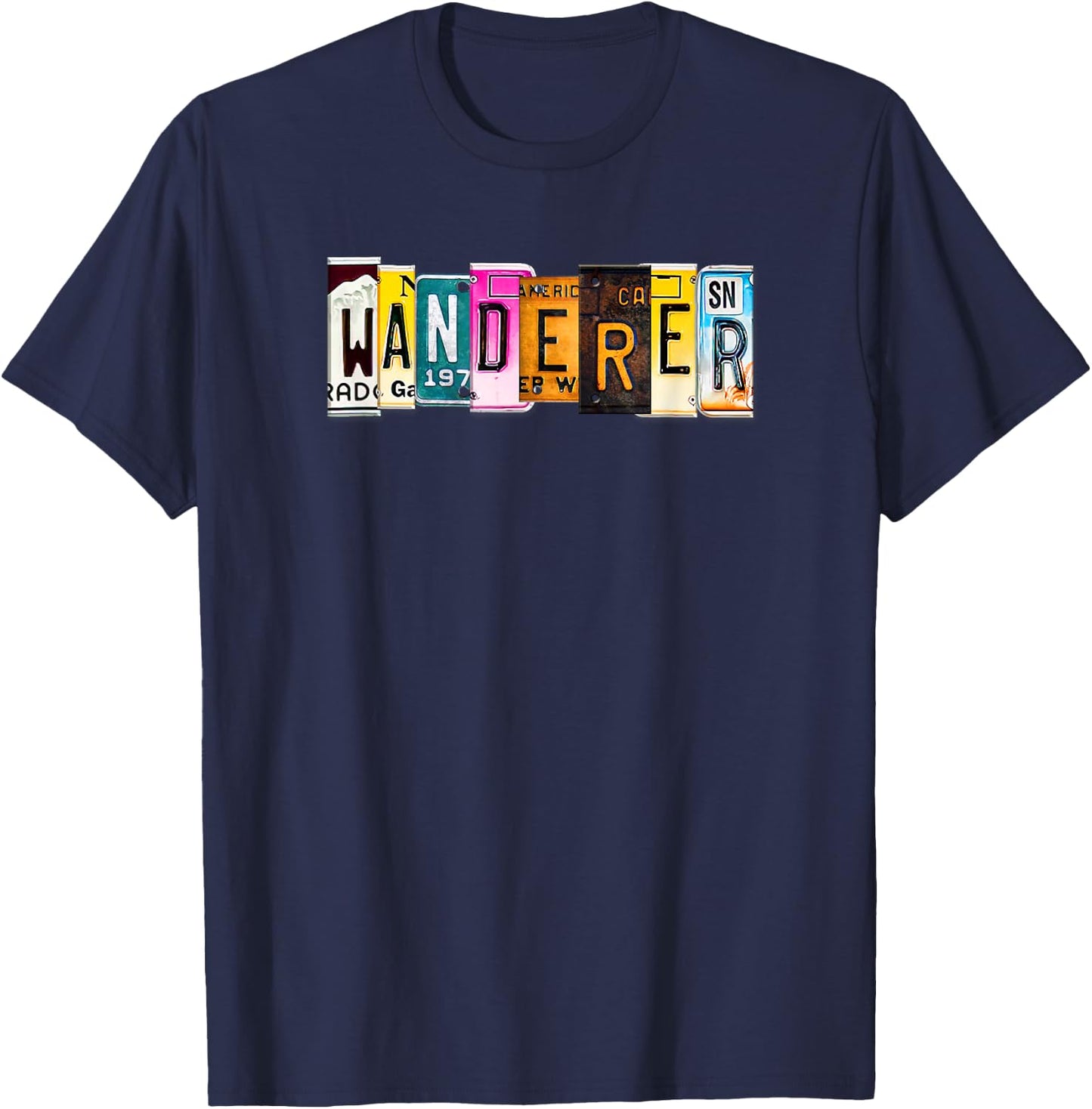 License Plate Wanderer Hiker Camping Crew RV Traveler T-Shirt - T-Shirt | Navy