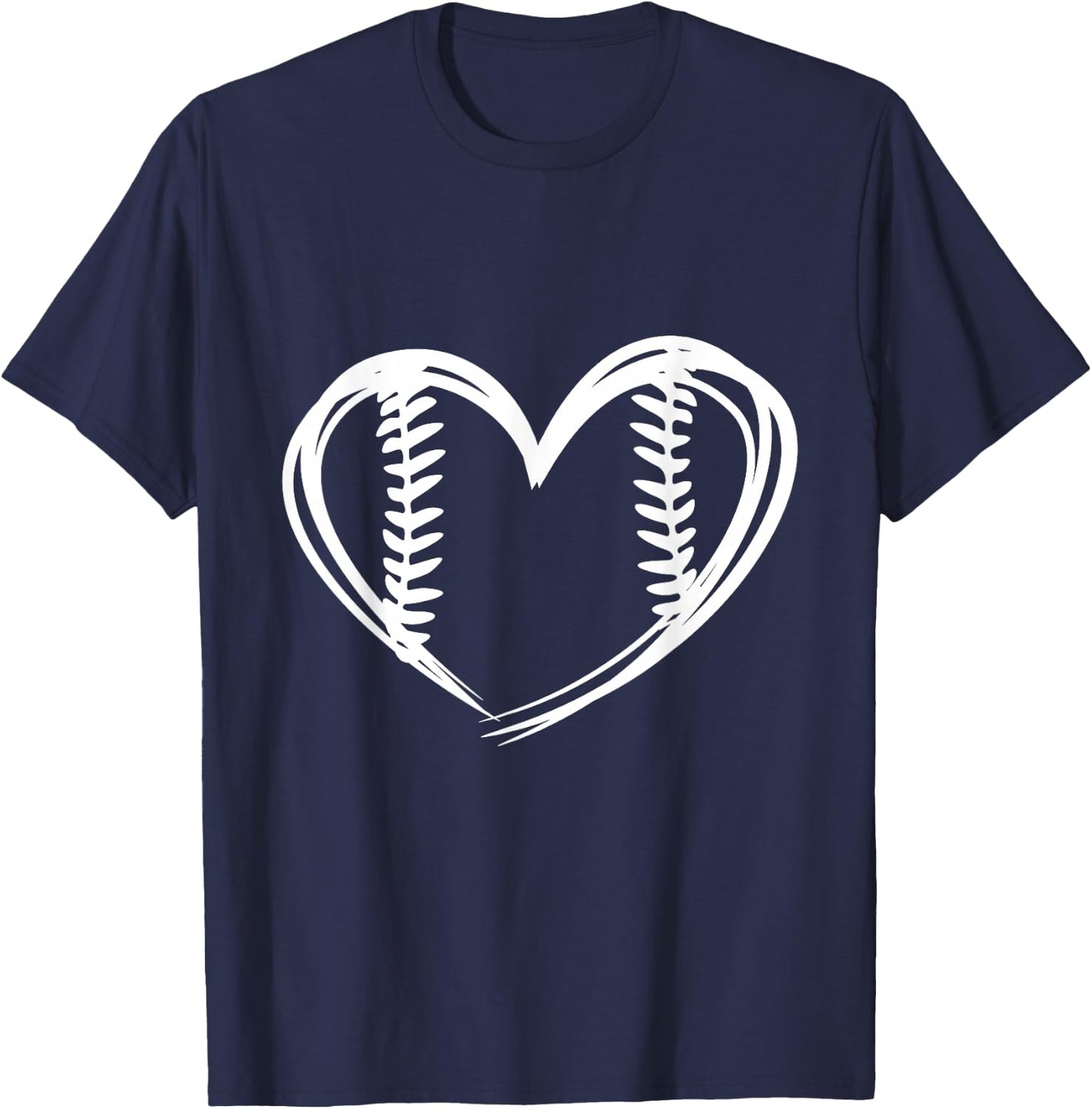 Women Teens Girls Cute Outlined Baseball Softball Heart Love T-Shirt - T-Shirt | Navy