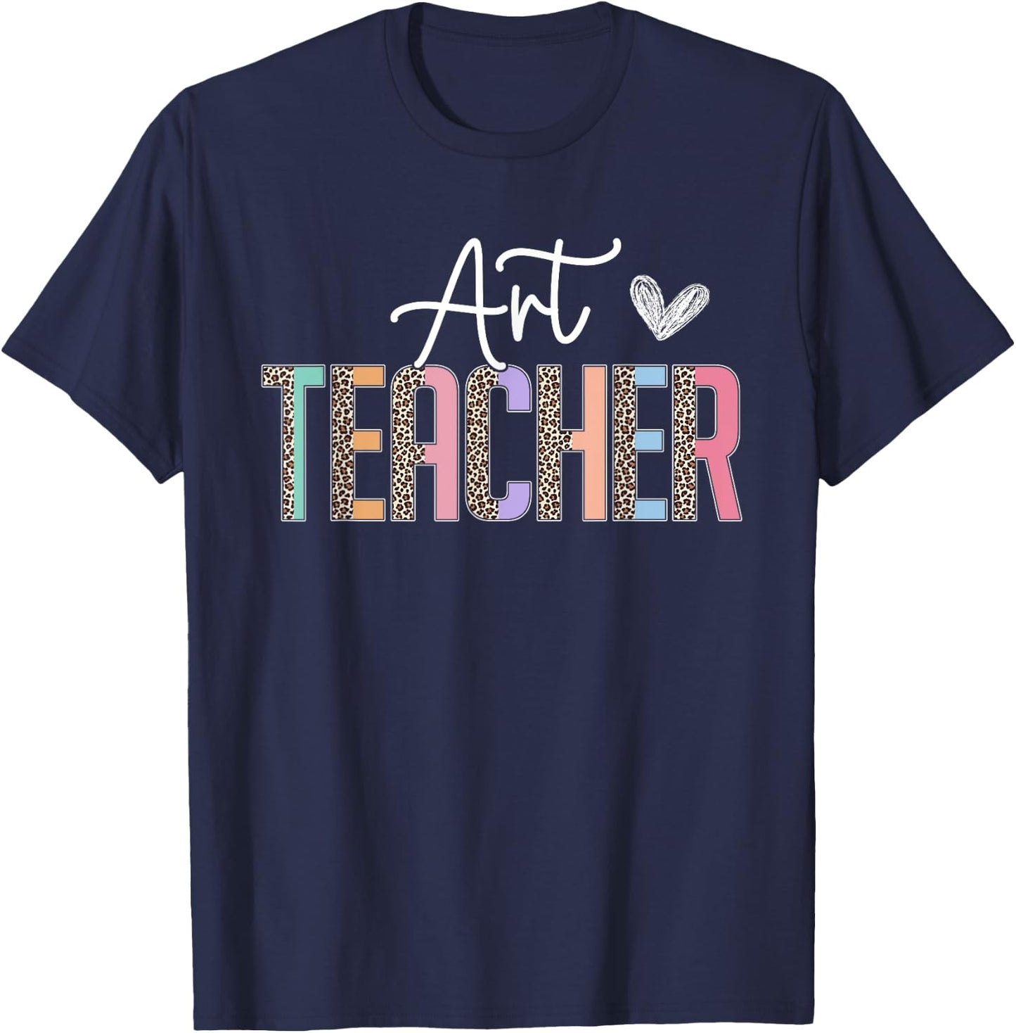 Team Art Teacher Leopard Print Art Teacher Women Girls Kids T-Shirt - T-Shirt | Navy