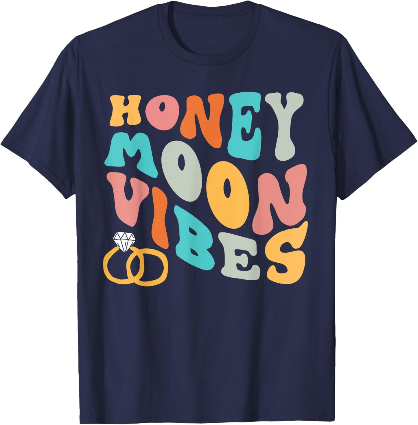 Honeymoon Vibes Retro Groovy Vintage Just Maried Couple T-Shirt - T-Shirt | Navy