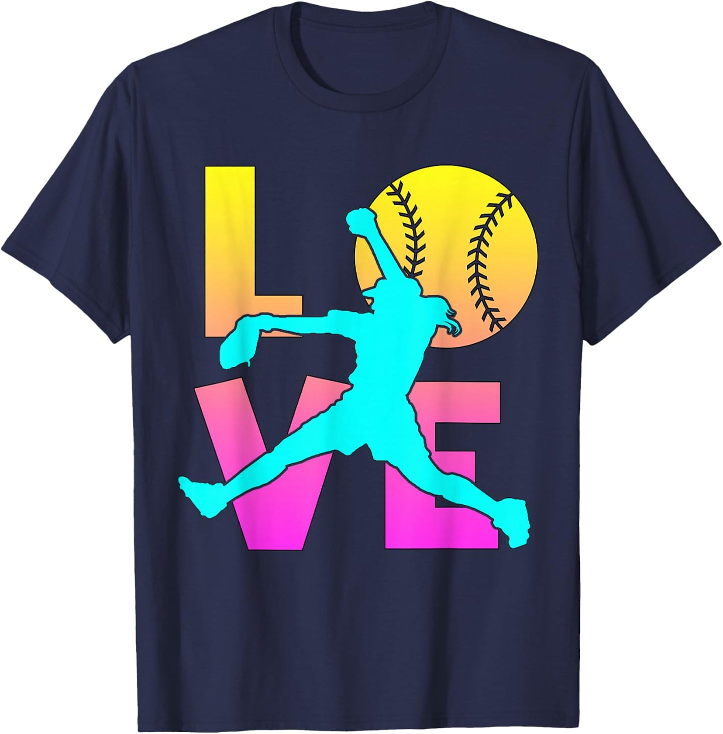 I Love Softball-Shirt Teen Girl Women Mom Cute Graphic T-Shirt - T-Shirt | Navy