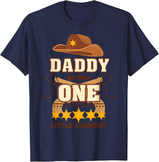 Boy 1st Birthday Daddy Cowboy Rodeo Western First Bday Party T-Shirt - T-Shirt | Navy
