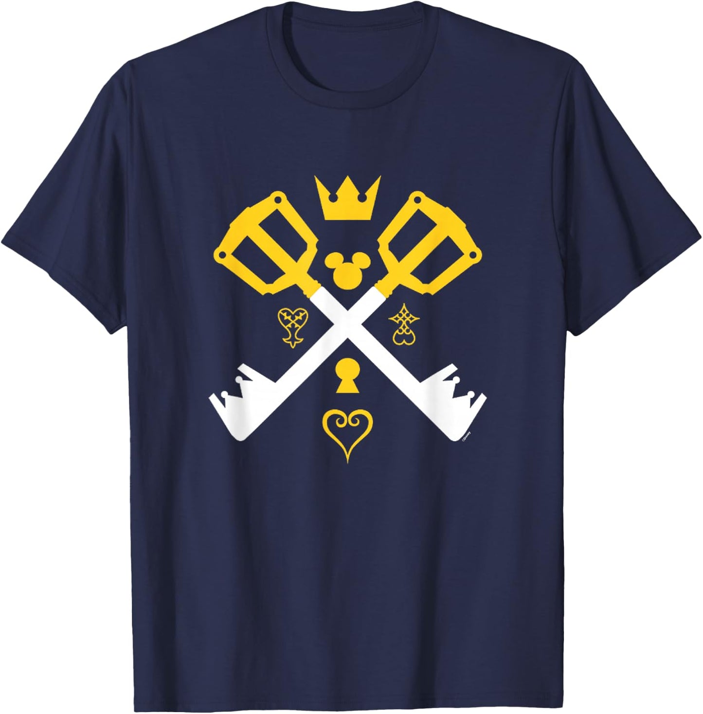 Kingdom Hearts Keyblades Crossed Gold and White Designs T-Shirt - T-Shirt | Navy