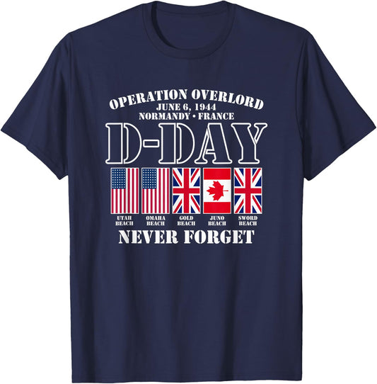 Utopia Sport Military Shop D-Day June 6, 1944 Normandy France Never Forget T-Shirt - T-Shirt | Navy