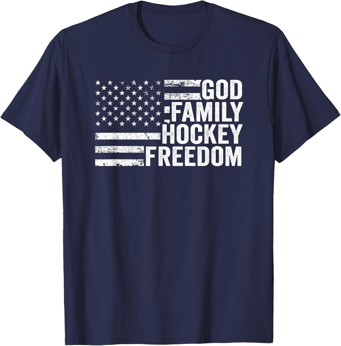 God Family Hockey Freedom - Player Coach American USA Flag T-Shirt - T-Shirt | Navy
