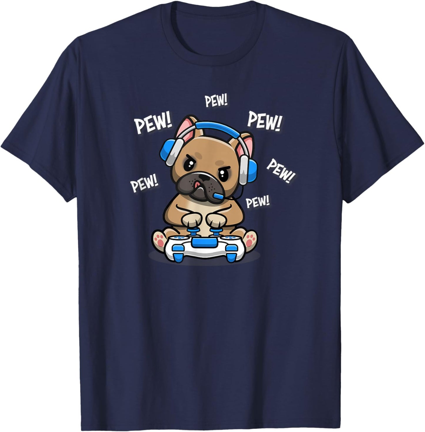 Funny Kawaii Kids Boys Girls Video Gamer Pew Frenchie Lover T-Shirt - T-Shirt | Navy