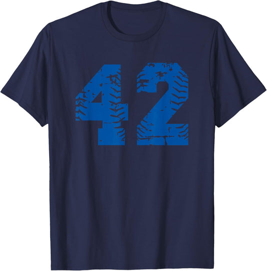 Number #42 Baseball Blue Vintage Number T-Shirt - T-Shirt | Navy