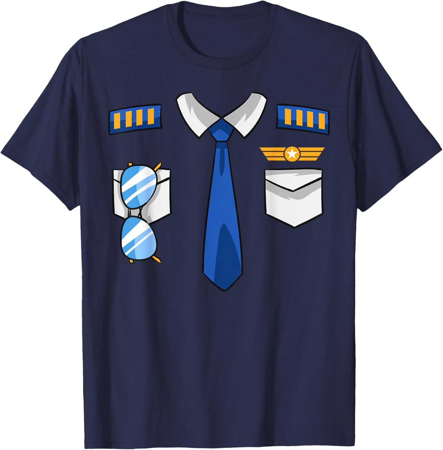 Pilot Uniform Costume Airplane Aviator Aviation Halloween Small T-Shirt - T-Shirt | Navy