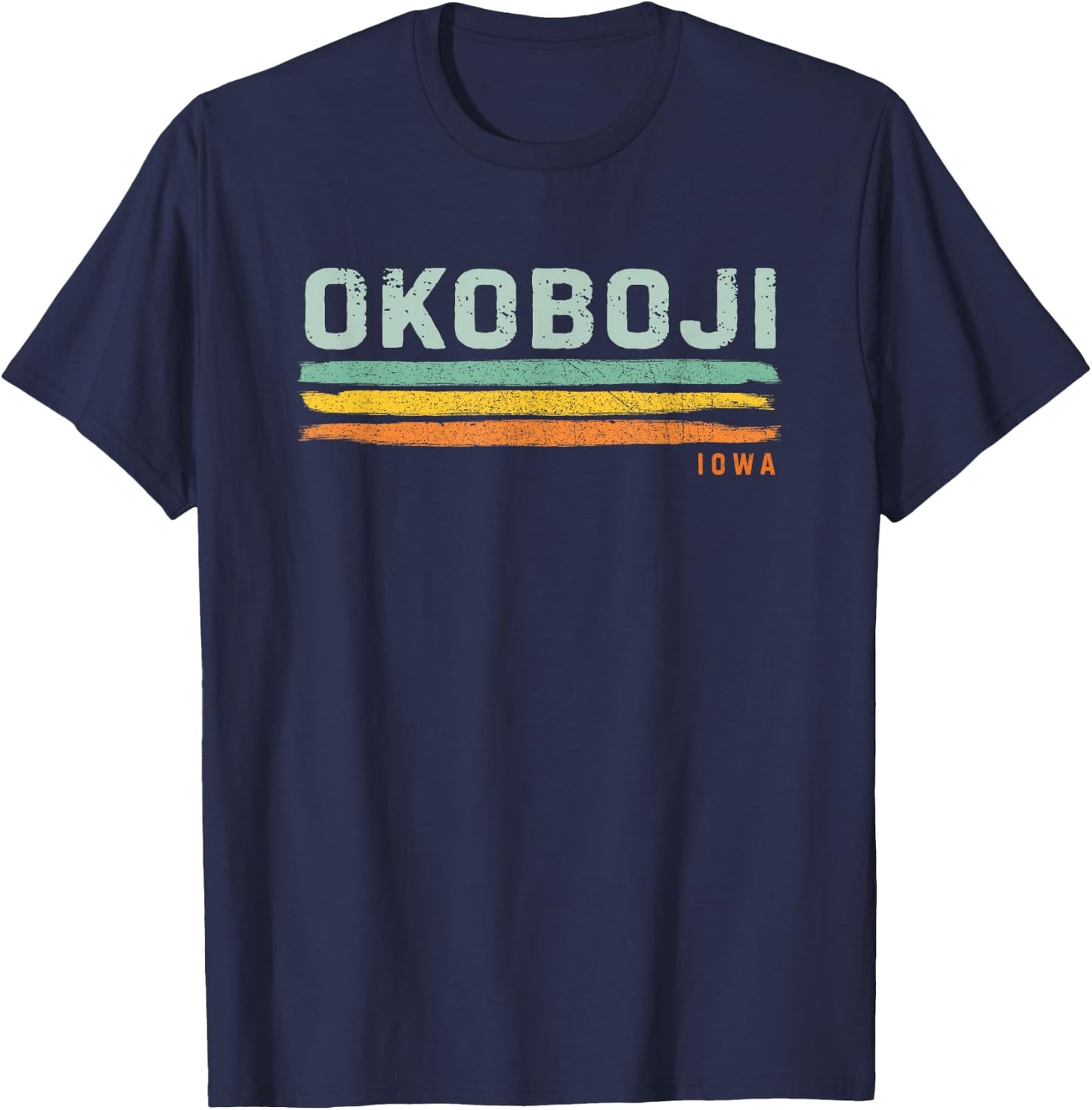 Vintage Stripes Okoboji IA T-Shirt - T-Shirt | Navy