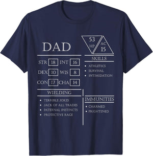 Roleplaying Dice Gamer Dragon Dad Stat Skills Wielding T-Shirt - T-Shirt | Navy