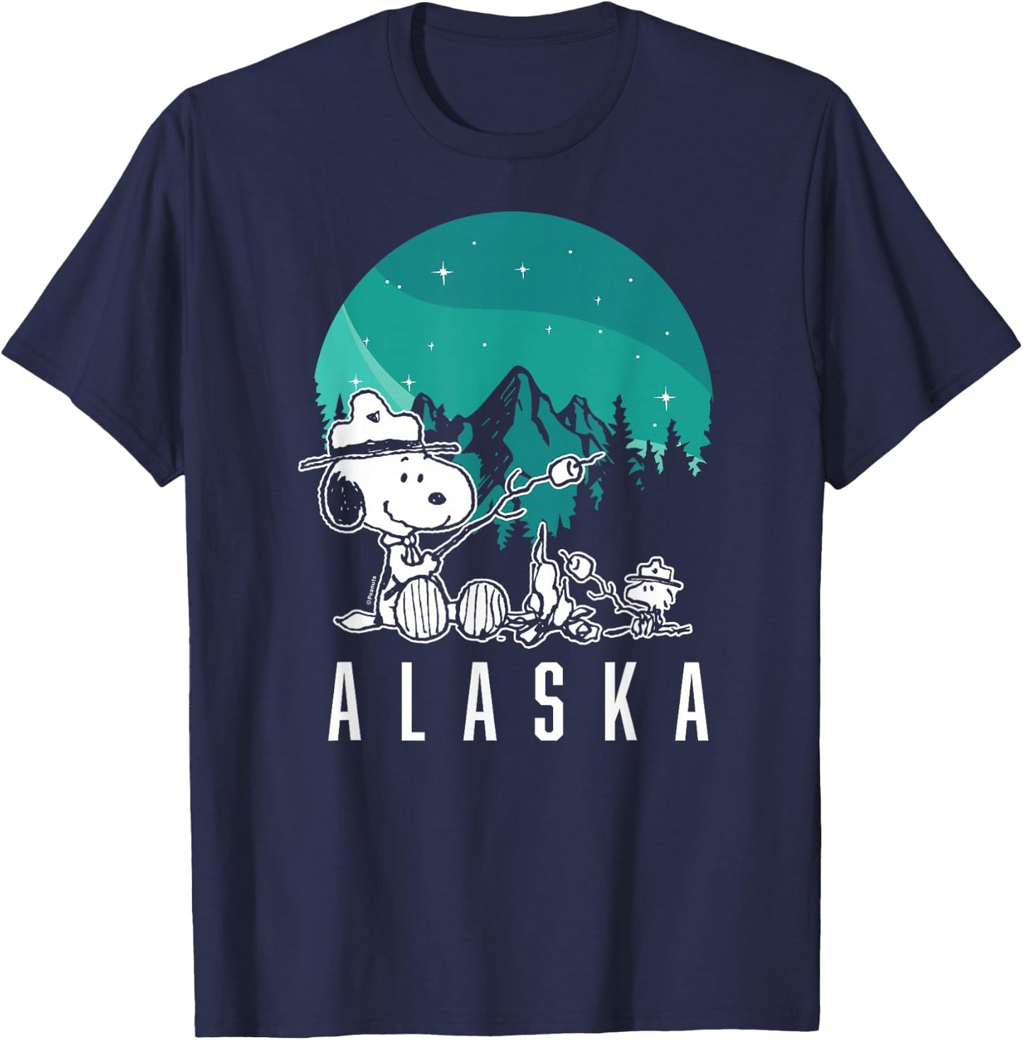 Peanuts - Snoopy Woodstock Campfire Smores Alaska T-Shirt - T-Shirt | Navy