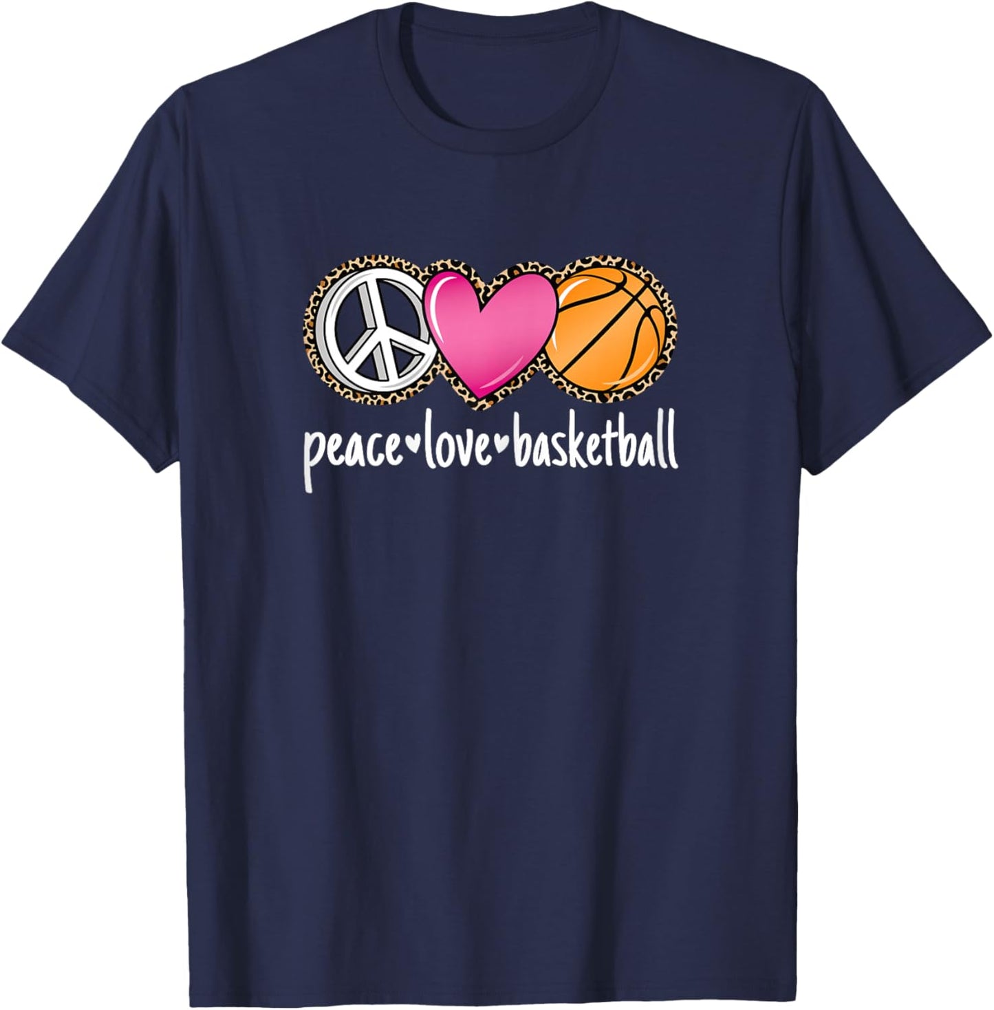 Peace Love Basketball Leopard Print Girls Women Basketball T-Shirt - T-Shirt | Navy