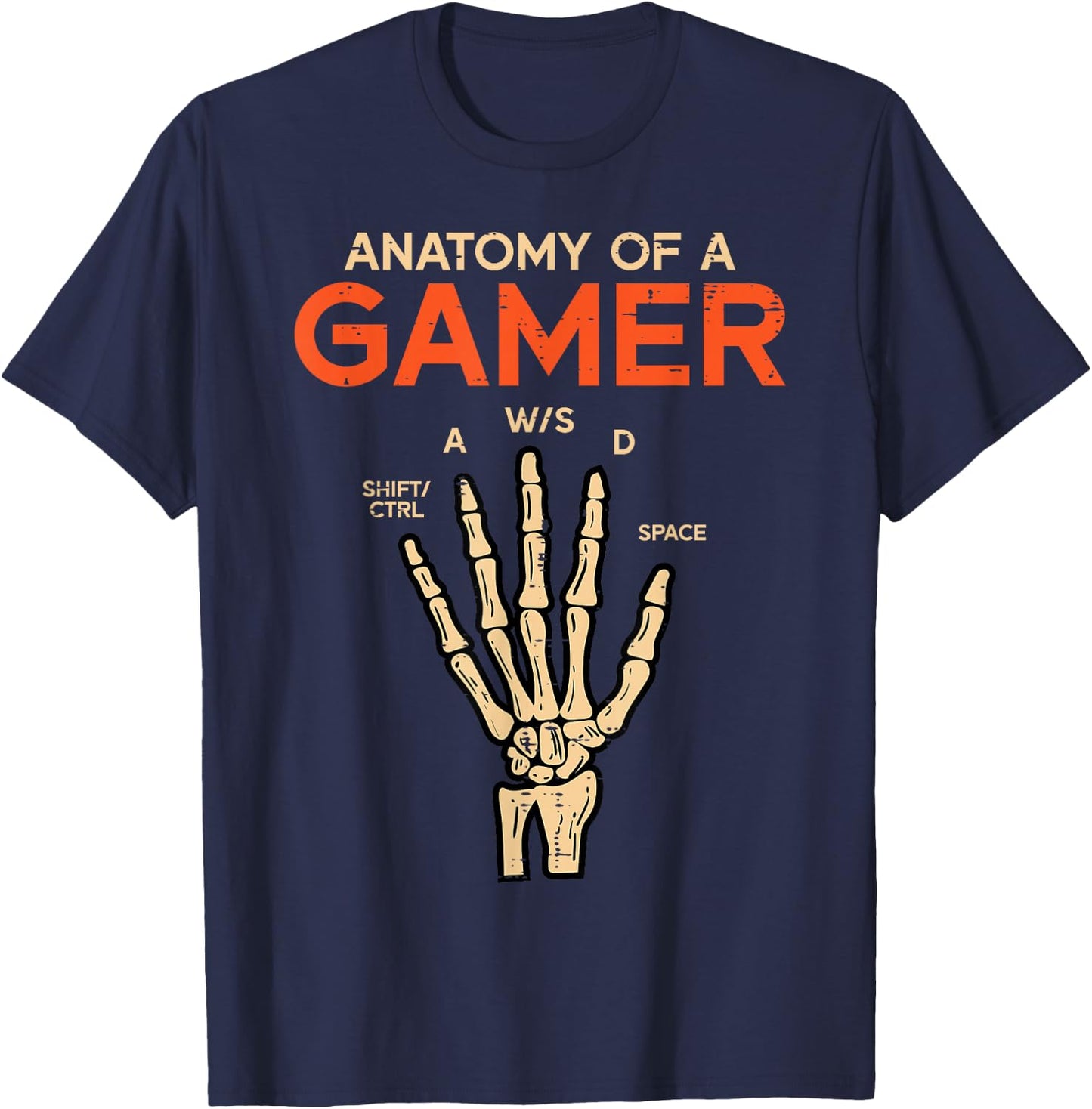 Anatomy of A Gamer Skeleton Hand Funny Men Boys Kids Teens T-Shirt - T-Shirt | Navy