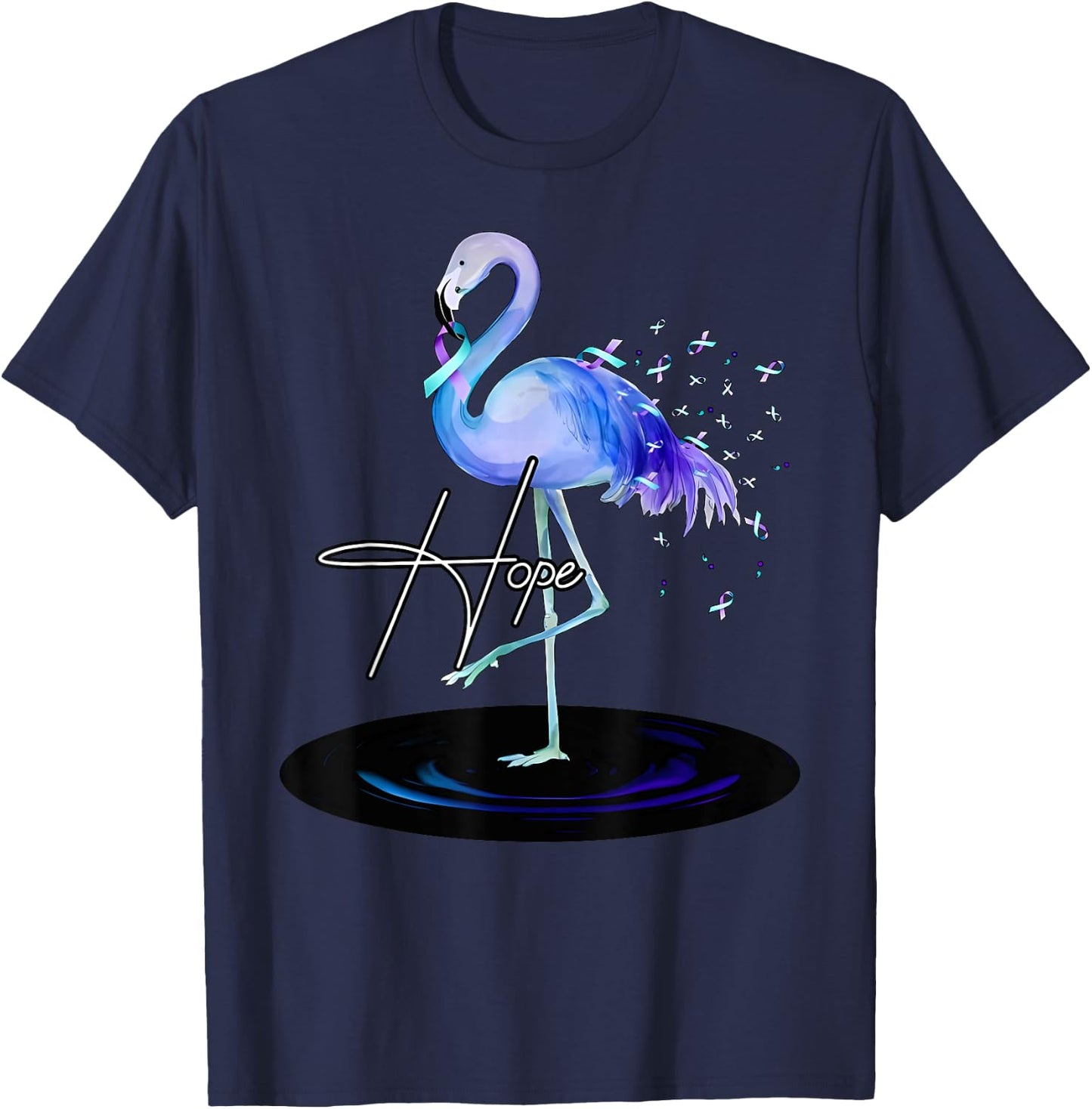 Hope With Flamingo Suicide Prevention Awareness T-Shirt - T-Shirt | Navy