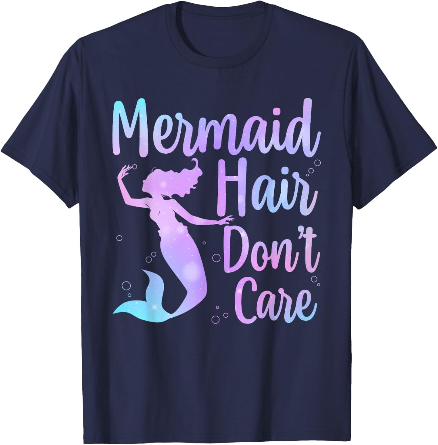 Cool Mermaid Girls Kids Mermaid Hair Don't Care T-Shirt - T-Shirt | Navy