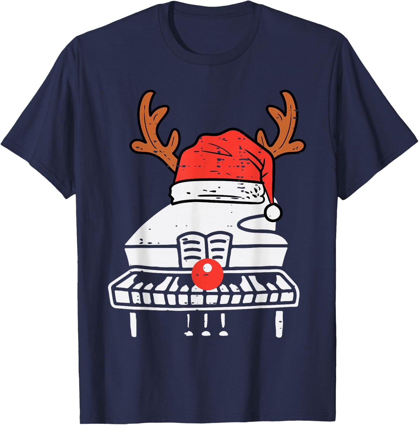 Piano Christmas Reindeer Music Instrument Band Xmas T-Shirt - T-Shirt | Navy