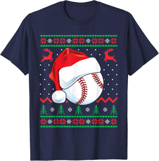 Funny Baseball Ugly Christmas Sweater Boys Sports Xmas T-Shirt - T-Shirt | Navy