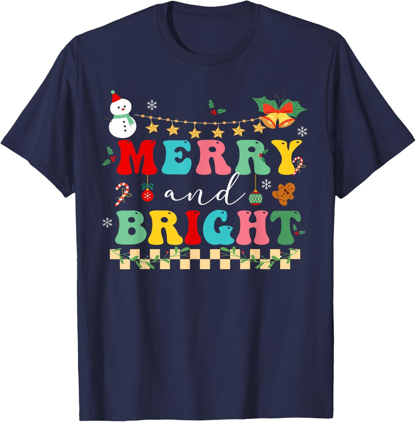Retro cute Groovy Merry Christmas Bright Family Pajamas T-Shirt - T-Shirt | Navy